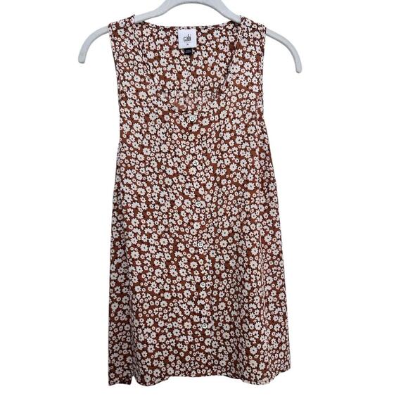 CAbi #4358 Women's Brown White Racer Back Folklore Floral Lark Top Size Medium - Picture 1 of 4